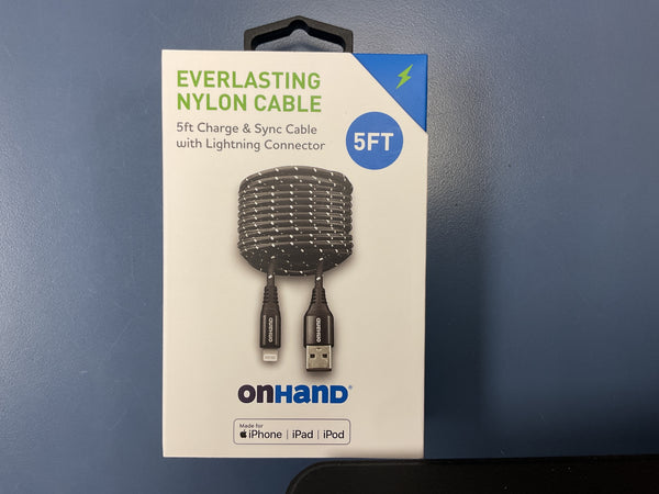 OnHand everlasting nylon black 5ft cable usb to lightning