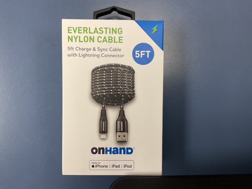 OnHand everlasting nylon black 5ft cable usb to lightning