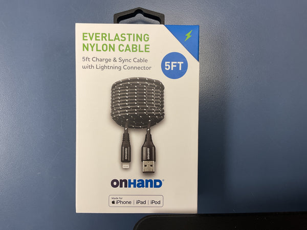 OnHand everlasting nylon black 5ft cable usb to lightning