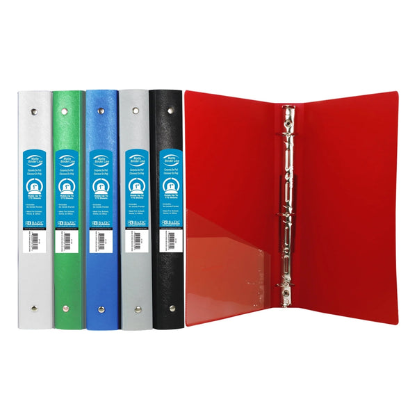 BAZIC 3 Ring Binder 1" Poly Binders Matte Color Soft Cover