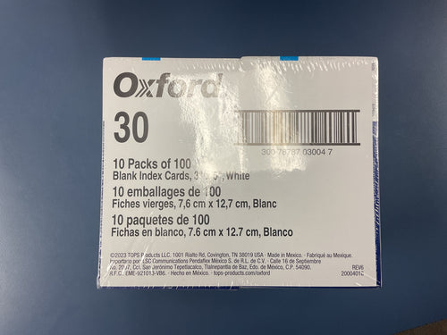 Oxford index card white 3x5in 100ct bulk blank