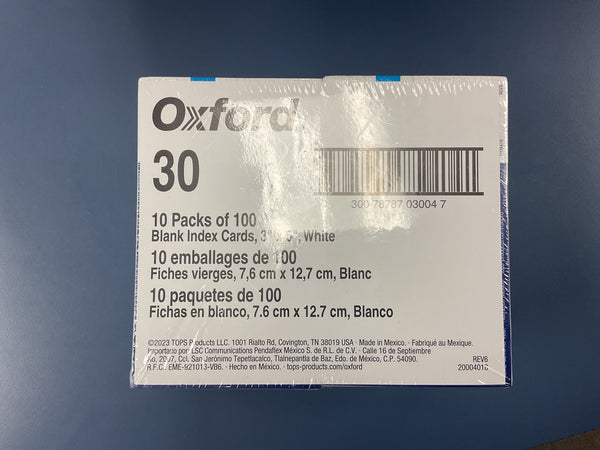 Oxford index card white 3x5in 100ct bulk blank