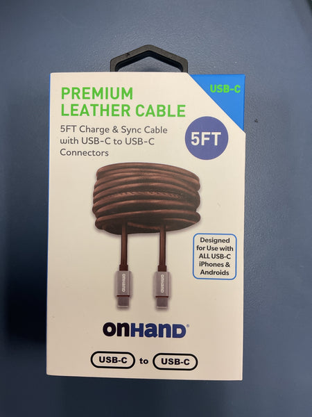 Premium leather cable, 5 feet charge and sync cable with USB-C to USB-C