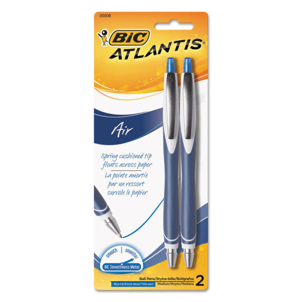 BIC Atlantis Air Retractable Ballpoint Pen 1.2mm Blue Ink Blue/White Barrel 2/Pack