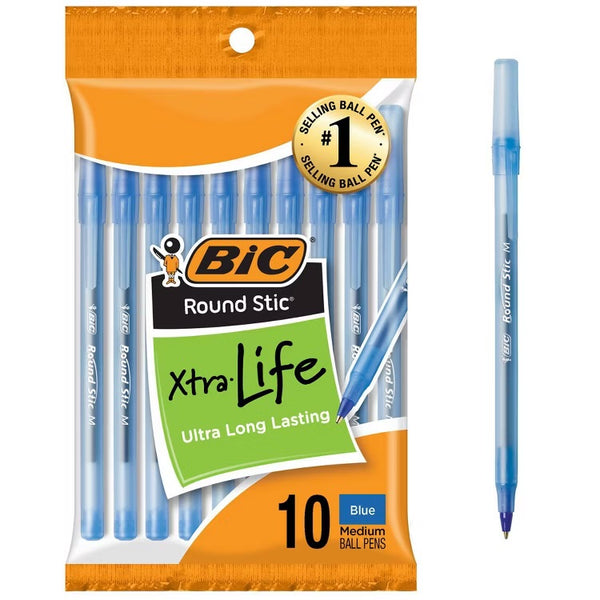 BIC Xtra Life Ballpoint Pens, Medium Tip, 10ct - Blue