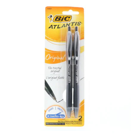 Bic Atlantis Retractable Pen, Black, 2 pack