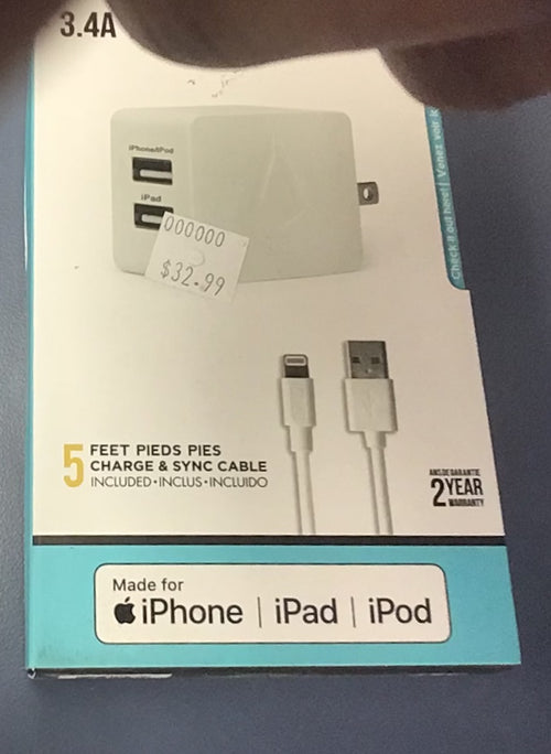 Libratel Wall Charger w/ Charging Cable White 5ft 2 port