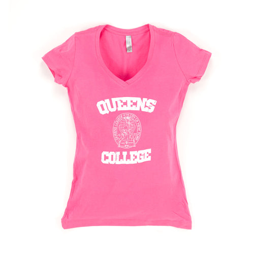 Hot Pink V-neck Ladies T-shirts